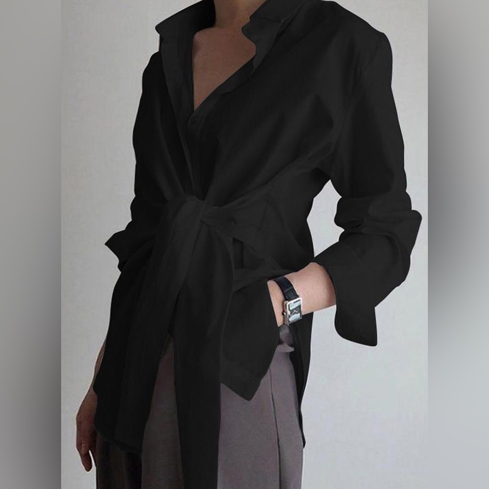 Commense Button Down Side Tie Blouse Sz M